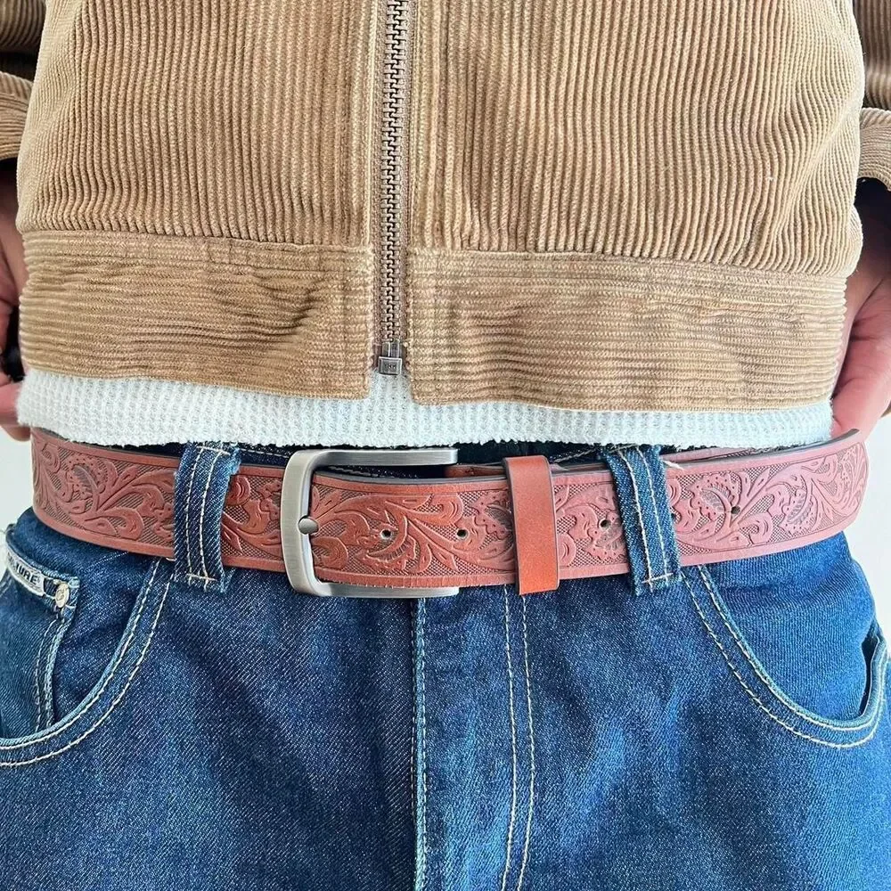 vintage style american western bike tread look grunge brown floral belt